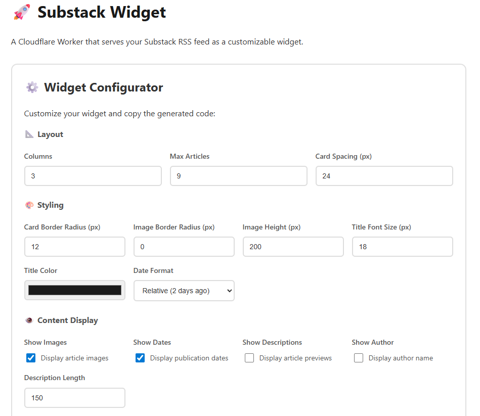 Substack RSS Feed Widget